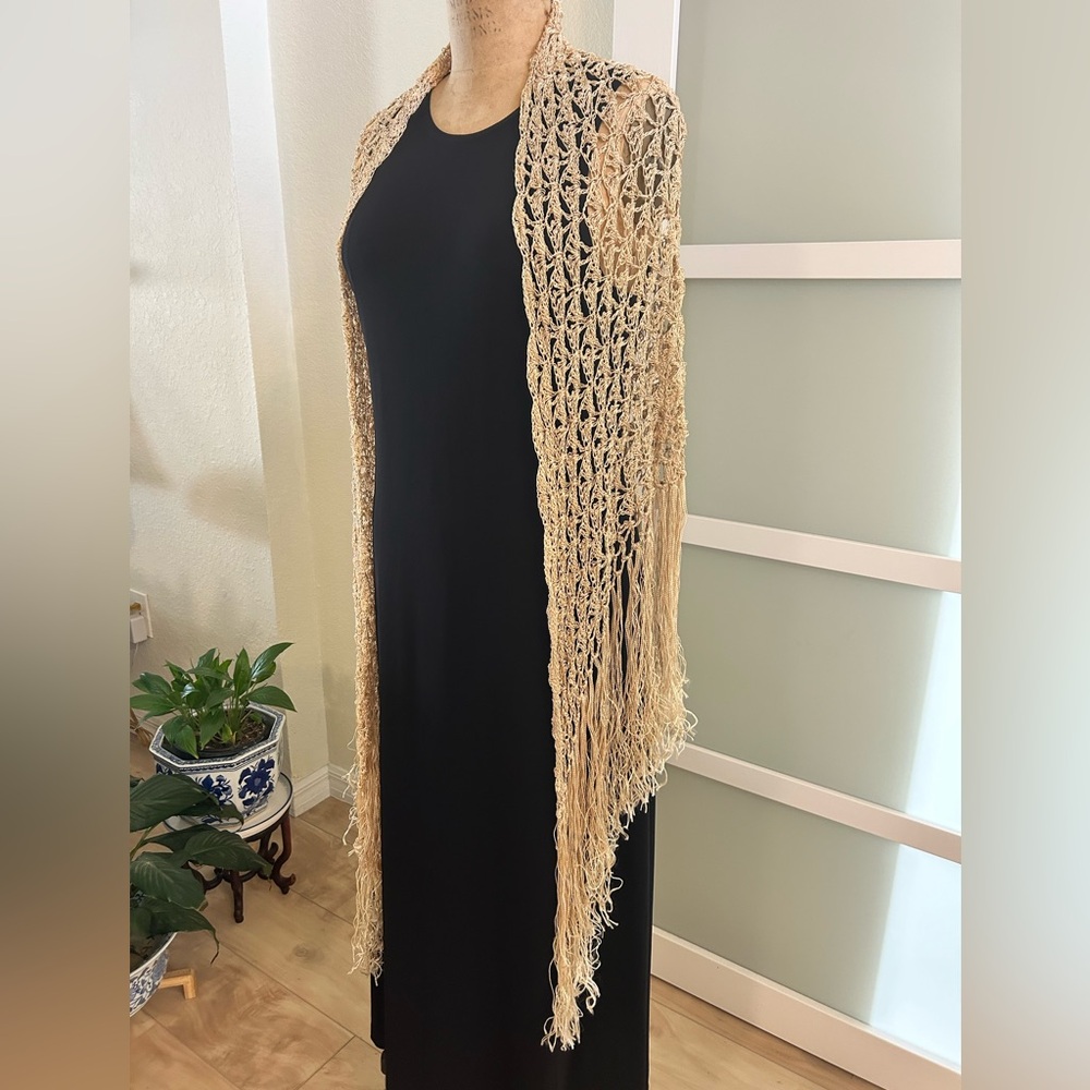 Large Crochet Shawl in cream. - Picture 2 of 6